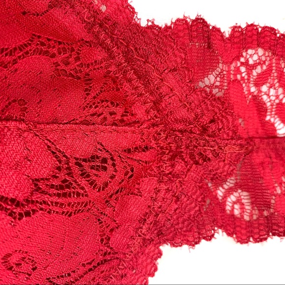 Plus Dark Red Bralette Hourglass Back Lace w.Pads - Picture 7 of 13